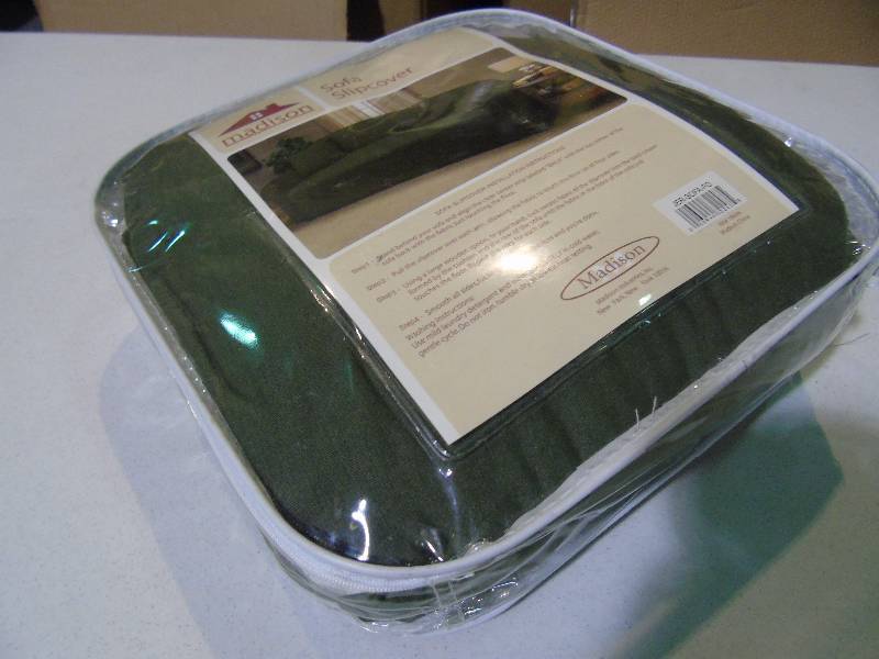 lot 70 image: Madison Industries Solid Color Jersey Sofa Slipcover - Forest Color
