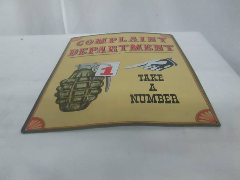 lot 97 image: Crystal Art Complaint Department Sign Wall Art
