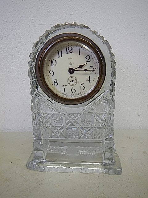 lot 57 image: Antique Crystal Ansonia Desk Clock (Base Chips)