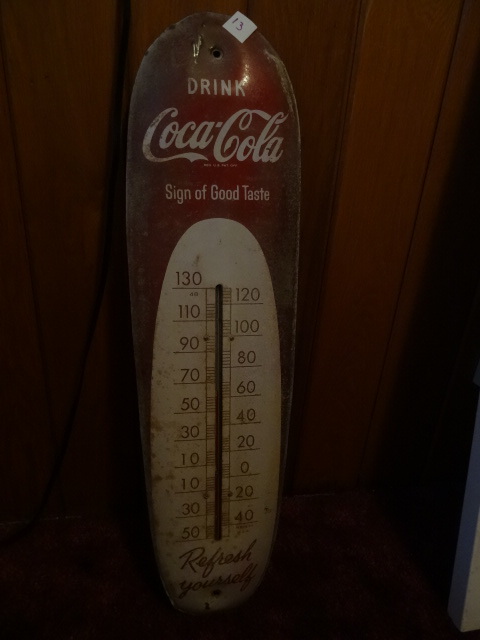 Vintage wall mount metal Coca Cola thermometer