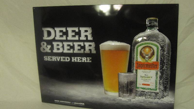 lot 5 image: Brand New Jagermeister tin advertising sign