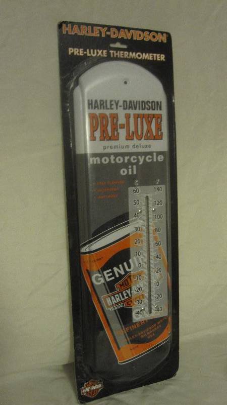 lot 15 image: Brand New Harley Davidson Pre-luxe motor oil advertising thermometer