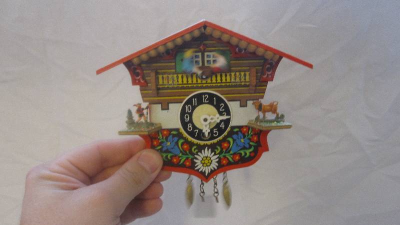 lot 97 image: Miniature Black Forest Log Chalet wind up wood cuckoo clock