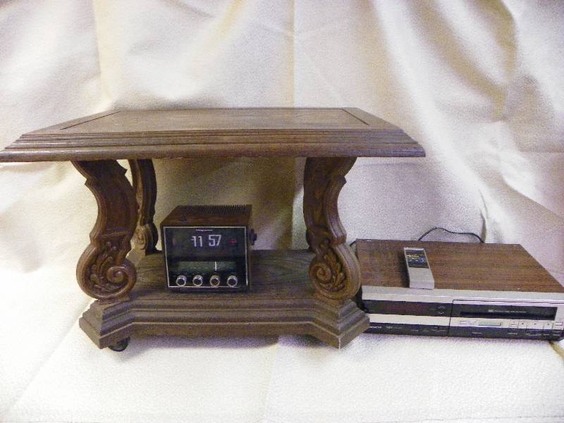Side Table, clock radio and VCR