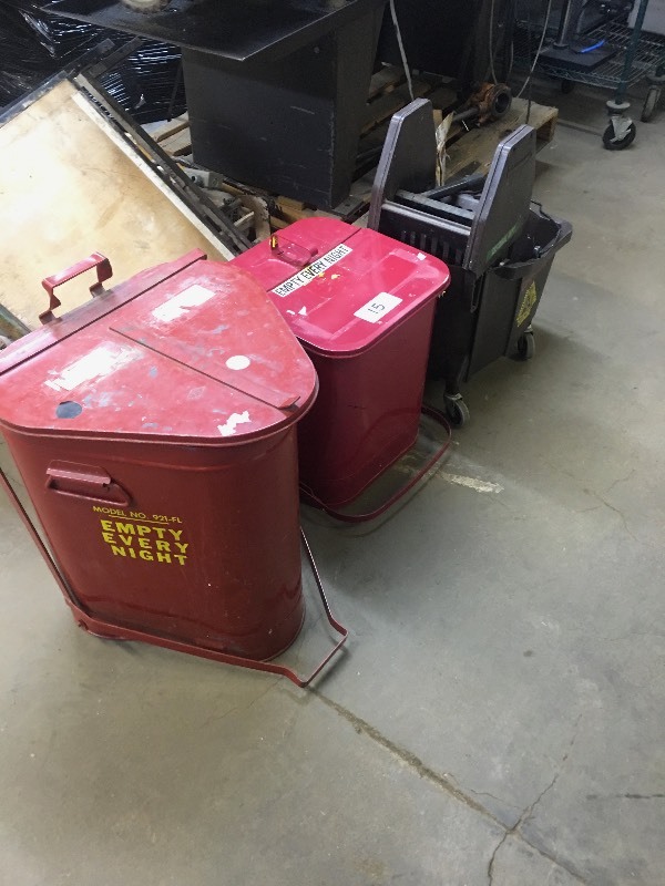 2 safety garbage cans and 1 mop system