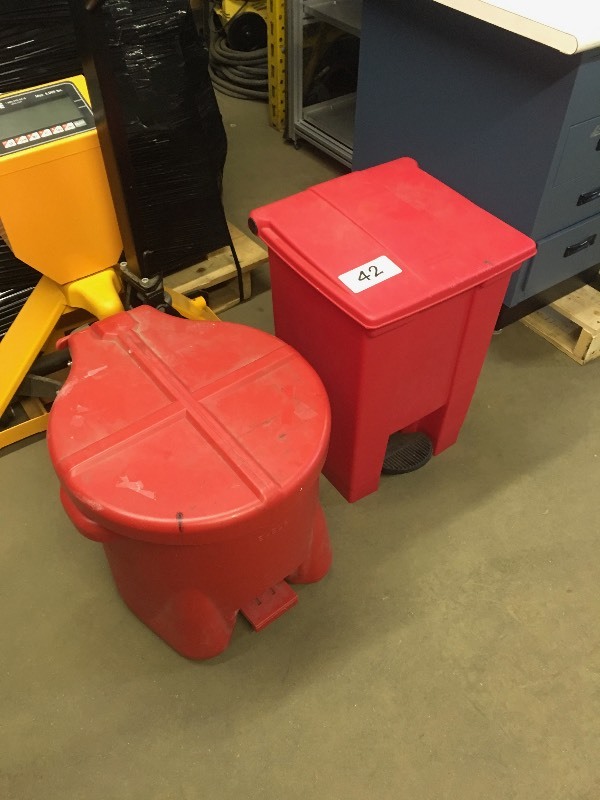 2 plastic safety disposal bins