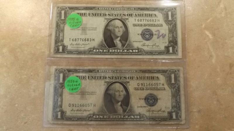 (2) 1935-E $1 Silver Certificates
