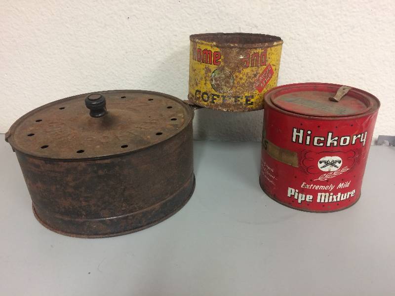 lot 30 image: Vintage Corn Popper and Cans