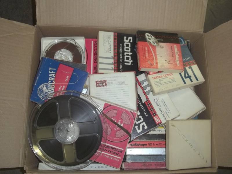 lot 146 image: Large box of magnetic recording tape