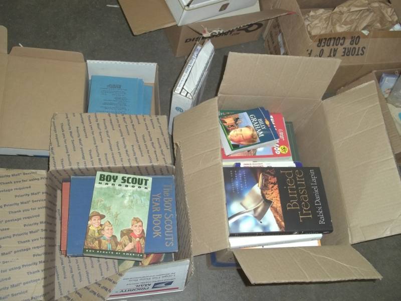 lot 329 image: 4 Boxes of books, vintage boy scout hand book and boy scout year book