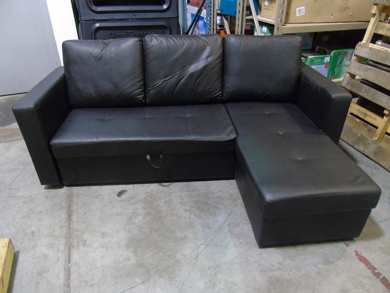 lot 70 image: alcove Sofa with Chaise and Hidden Storage - Black Color
