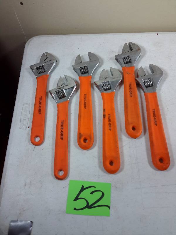 lot 52 image: 6, True Grip, Rubber handled, Crescent Wrenches, 10 in