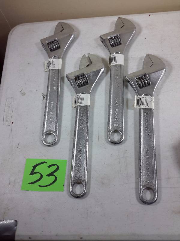 lot 53 image: 4, 15 in Adjustable Wrenches (Crescent Wrenches).