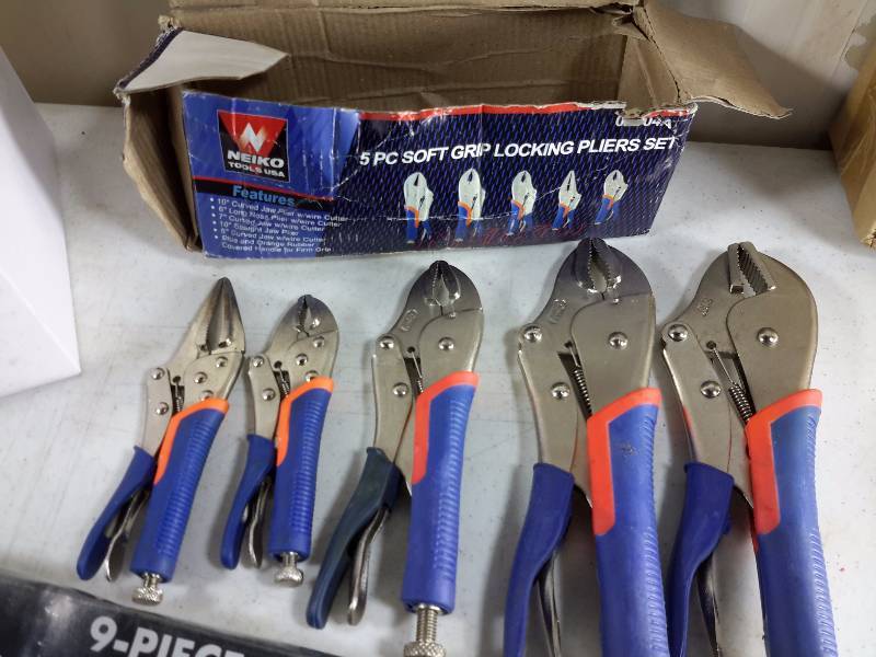lot 63 image: 1 Case Box Cutter (approx 30)  Vise Grips and 2 professional Nut Driver Sets