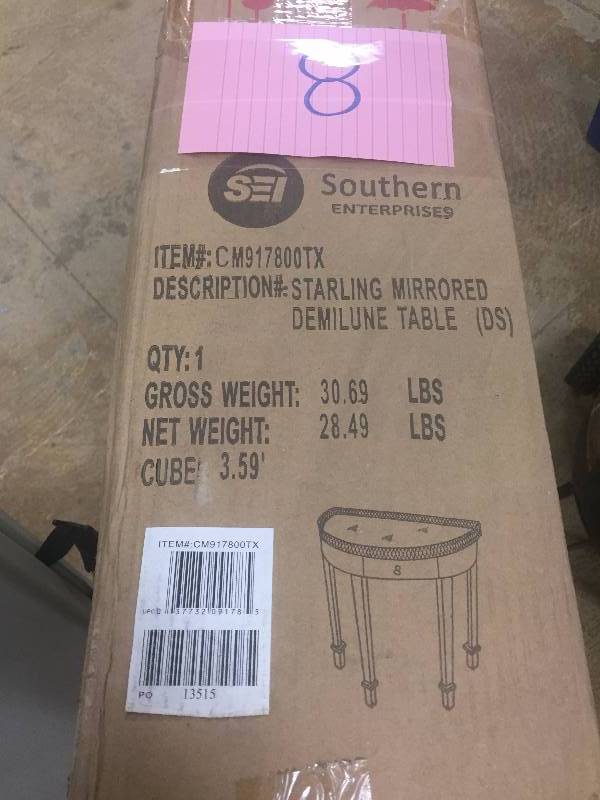lot 8 image: Southern Enterprises Starling Mirrored Demilune Table CM917800TX