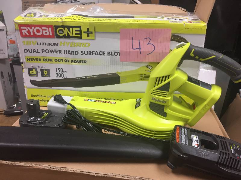 lot 43 image: Ryobi One 18V Lithium Hybrid Dual Power Hard Surface Blower never used
