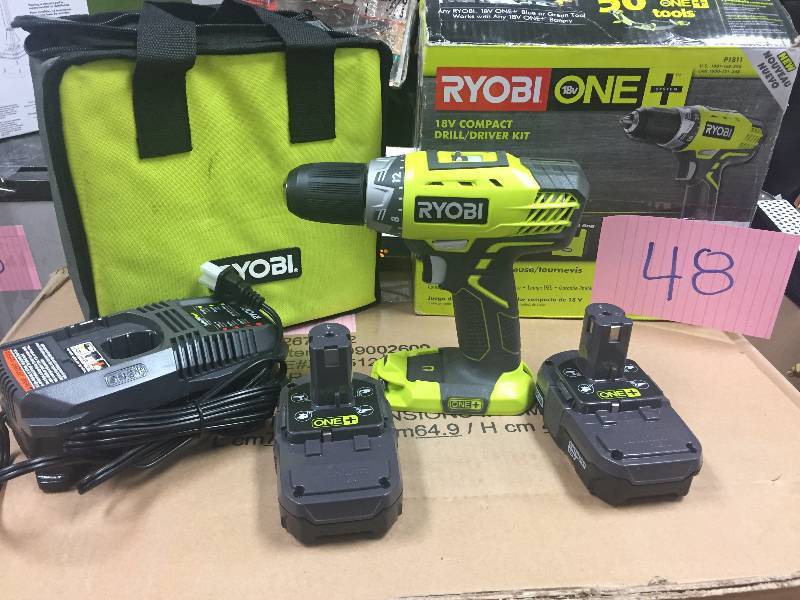lot 48 image: Ryobi One Plus 18V Compact Drilldriver Kit Never used