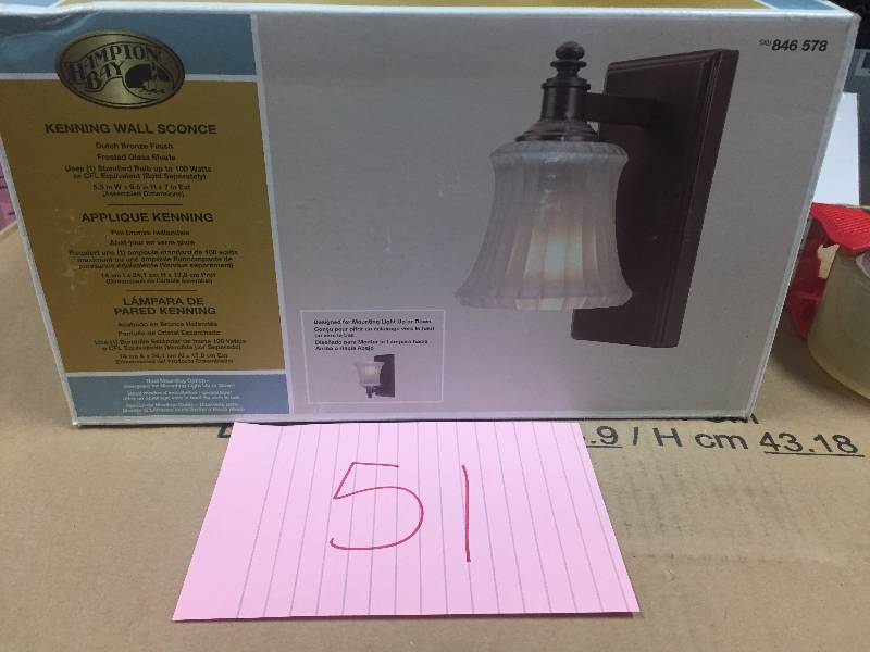 lot 51 image: Hampton Bay Kenning Wall Sconce Never Used