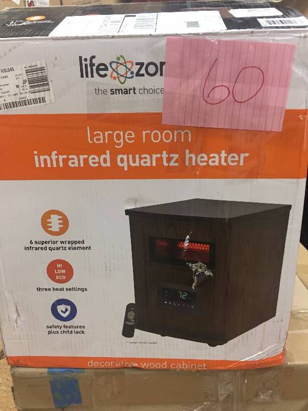 lot 60 image: Life Zone Series  Large Room 6 Element Infrared Heater with Metal Cabinet in like new condition