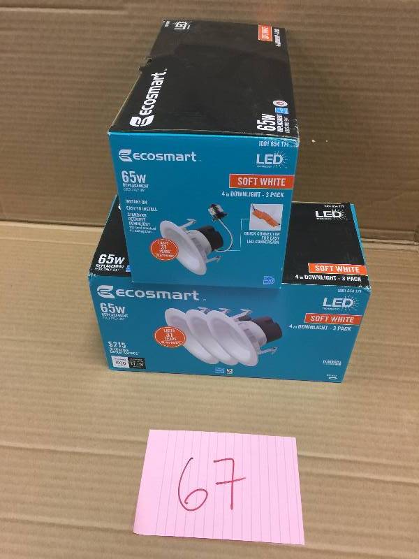 lot 67 image: Set of 2 boxes EcoSmart 65-Watt Equivalent Softwhite 4 in. White Integrated LED Recessed Trim (3-Pack)
