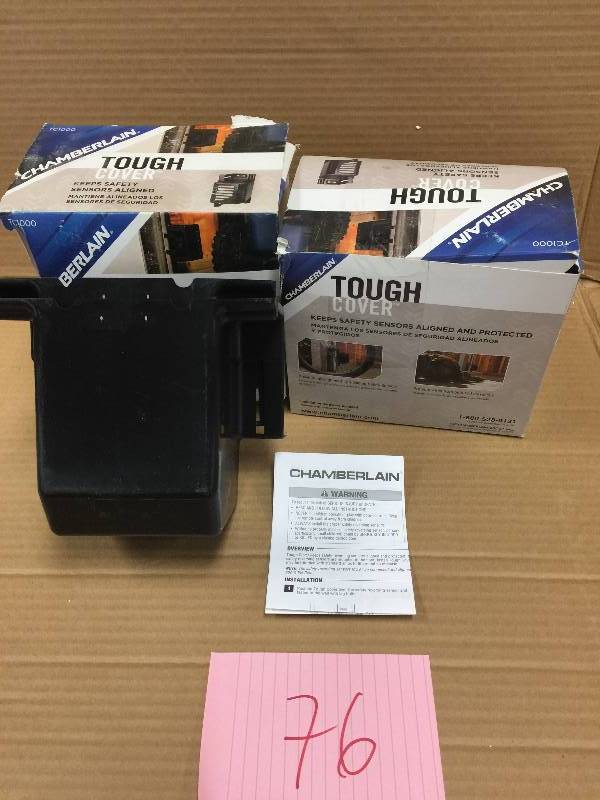 lot 76 image: Set Of 2 Chamberlain TC1000 Garage Door Opener Safety Sensor Cover, open Box never been used Stock and actual photos used to display item