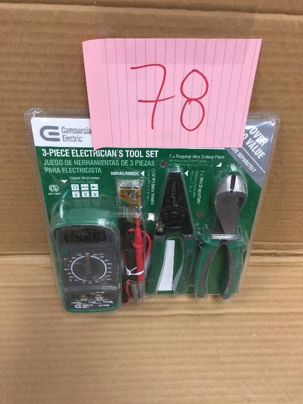 lot 78 image: Commercial Electric Electricians Tool Set (3-Piece) New