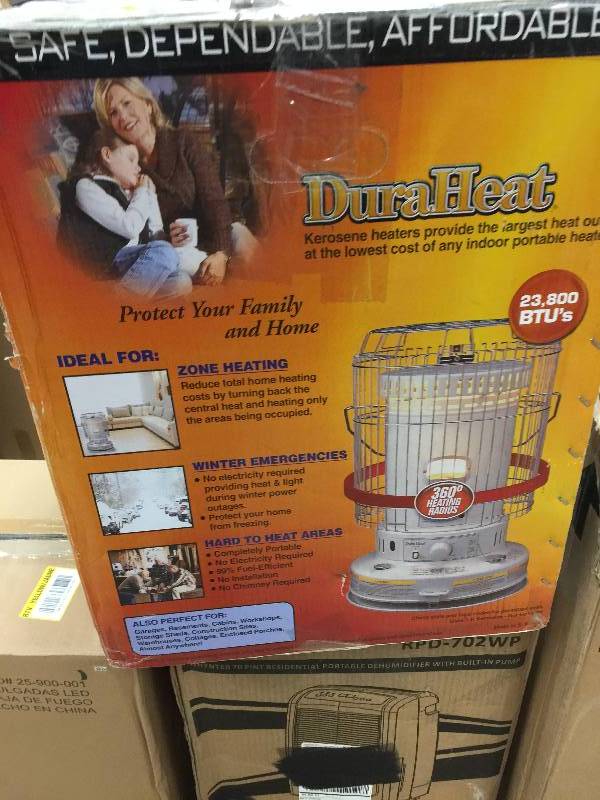 lot 85 image: DuraHeat 23,000 BTU Kerosene Portable Heater,open Box never been used Stock and actual photos used to display item
