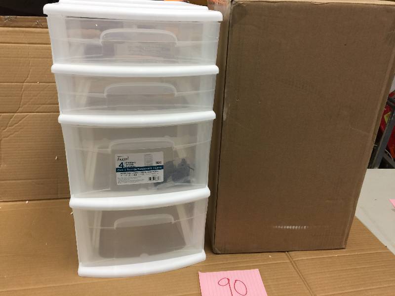 lot 90 image: HOMZ 4-Drawer Medium Plastic Wheeled Cart in White