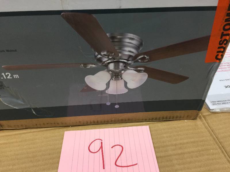 lot 92 image: Clarkston 44 in. Brushed Nickel Ceiling Fan with Light Kit, open Box never been used Stock and actual photos used to display item