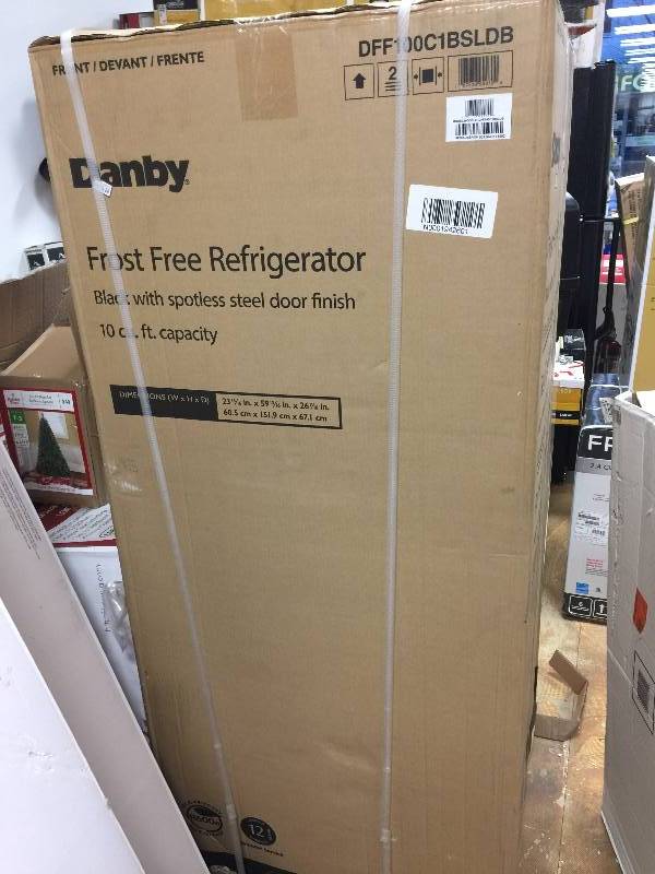 lot 105 image: Danby 9.9 cu. ft. Top Freezer Refrigerator in Stainless Look, Counter Depth, never been used Stock and actual photos used to display item