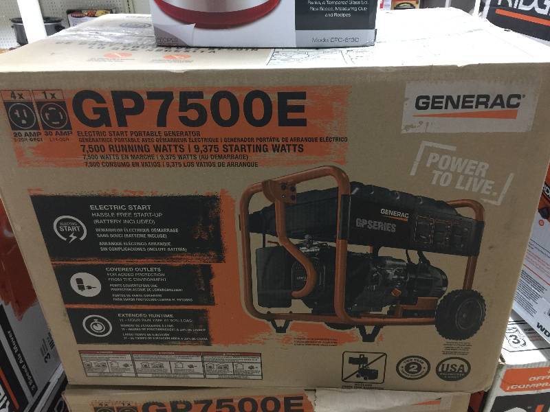 lot 106 image: Generac 7,500-Watt Gasoline Powered Electric Start Portable Generator, never been used Stock and actual photos used to display item