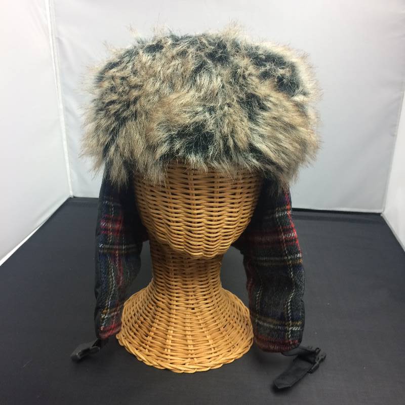 WARM Black w Red Plaid interior Trapper Hat