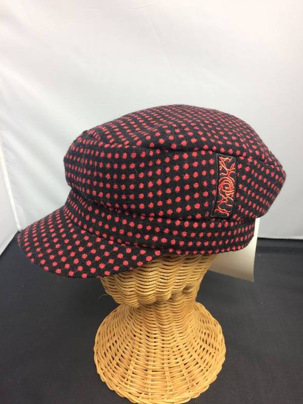 Red-Dotted Womens Fashionable Winter Hat, w shimmer tangerine lining