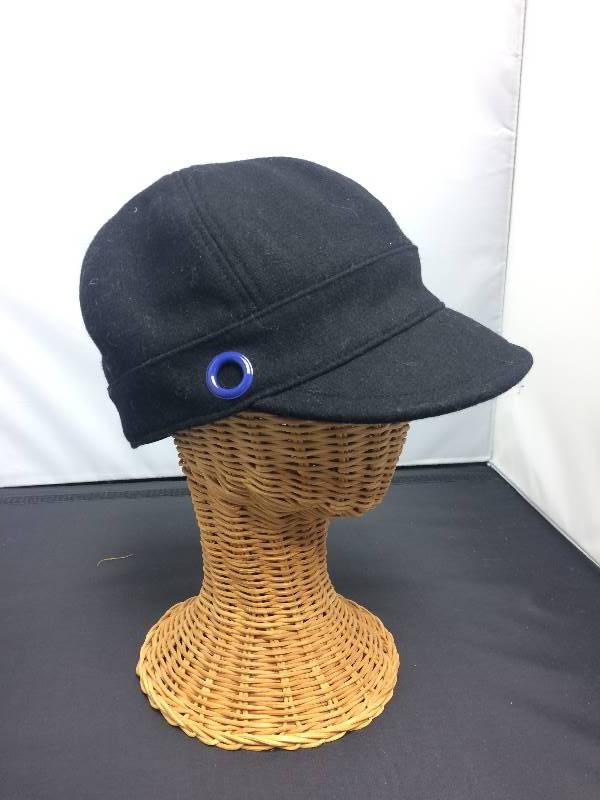 Womens Winter Hat, Black Design w Shimmer Blue Lining