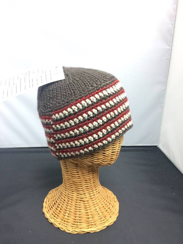 Knit Patterned Winter Skull Cap, brown w stripes.