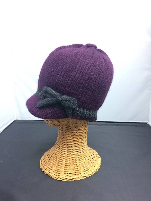 Cute Purple w Grey Bow Womens Fashionable Winter Hat