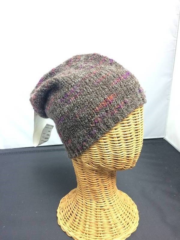 Slouch Beanie Winter Hat, Grey w Dusty RedsPurples