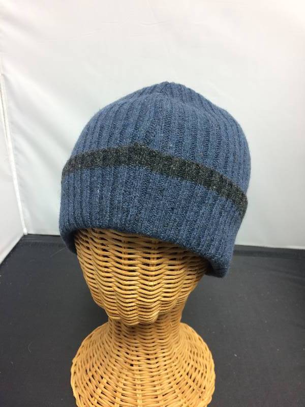 Knit Stocking Cap, blue w grey. Thick lining