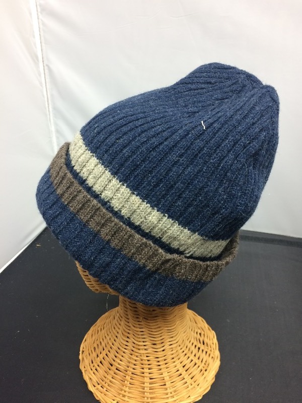 Winter Stocking Hat, blue w striped fold