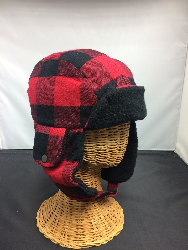 Trapper Hat Red Plaid, w velcro chin strap