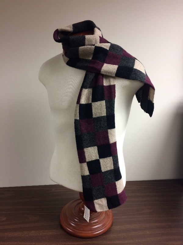 Checkered Winter Scarf, purple, grey, black, white