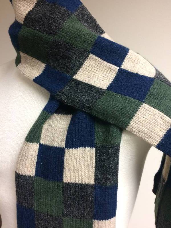 Checkered Winter Scarf, green, blue, grey, white