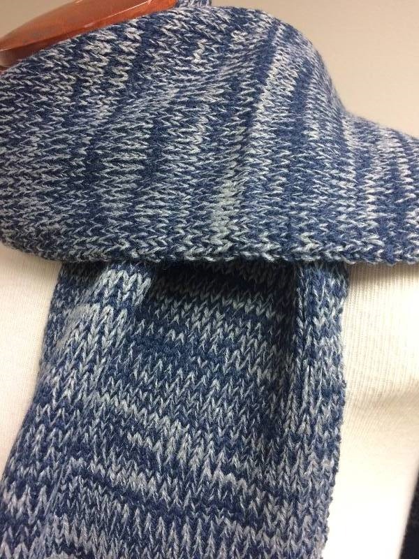 Knitted Winter Scarf, blue w stripe