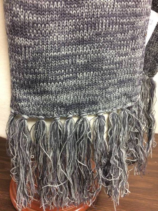 Knitted Winter Scarf, extra long, grey w fringe