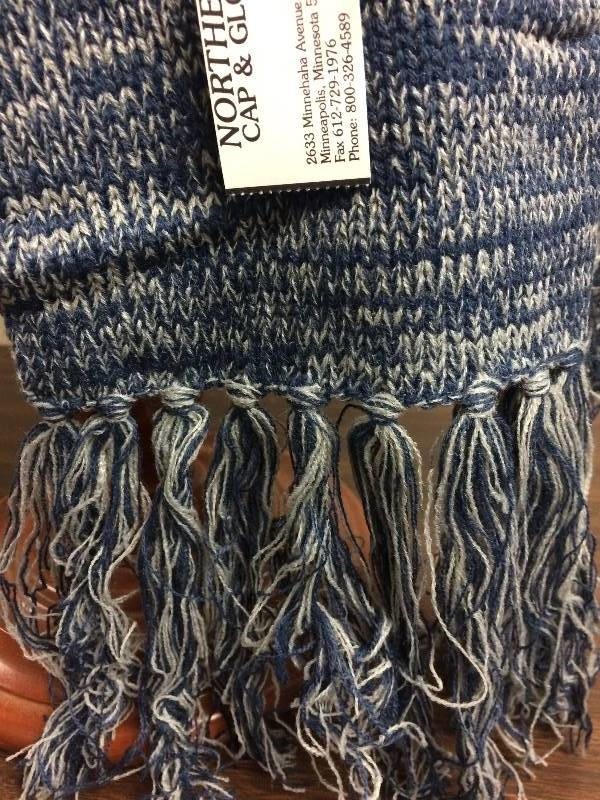 Knitted Winter Scarf, extra long, blue w fringe