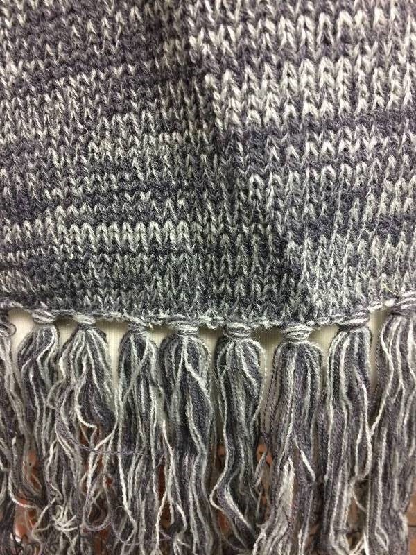 Knitted Winter Scarf, extra long, grey w fringe