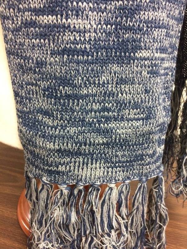 Knitted Winter Scarf, extra long, blue w fringe