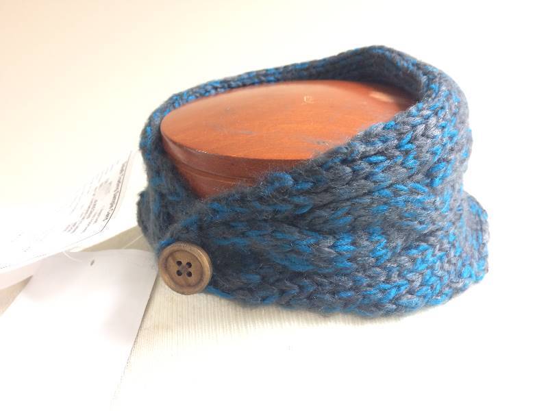 Knitted Neck Scarf, blue & dark grey w button