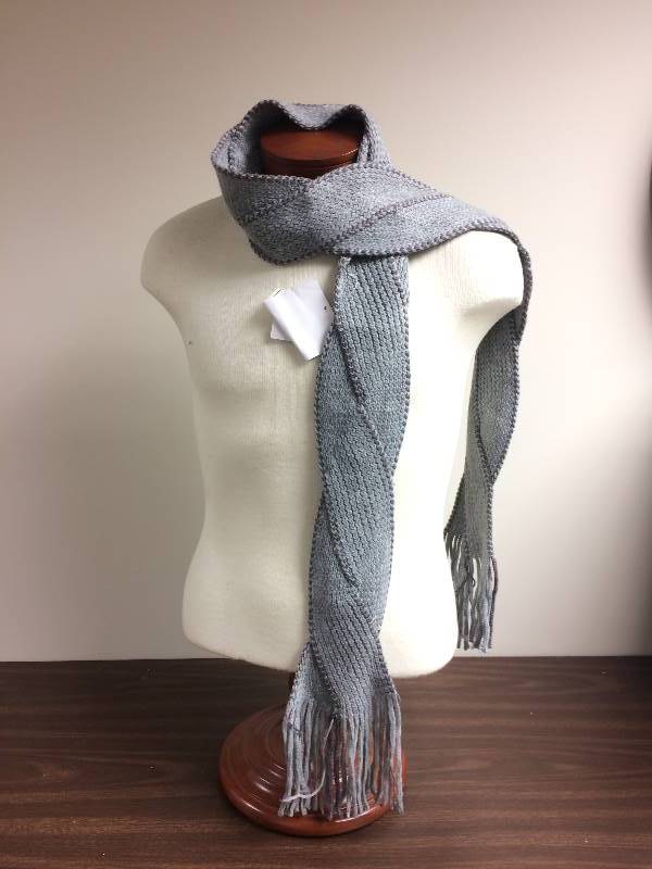 Fashionable Winter Scarf, twisted light grey w fringe