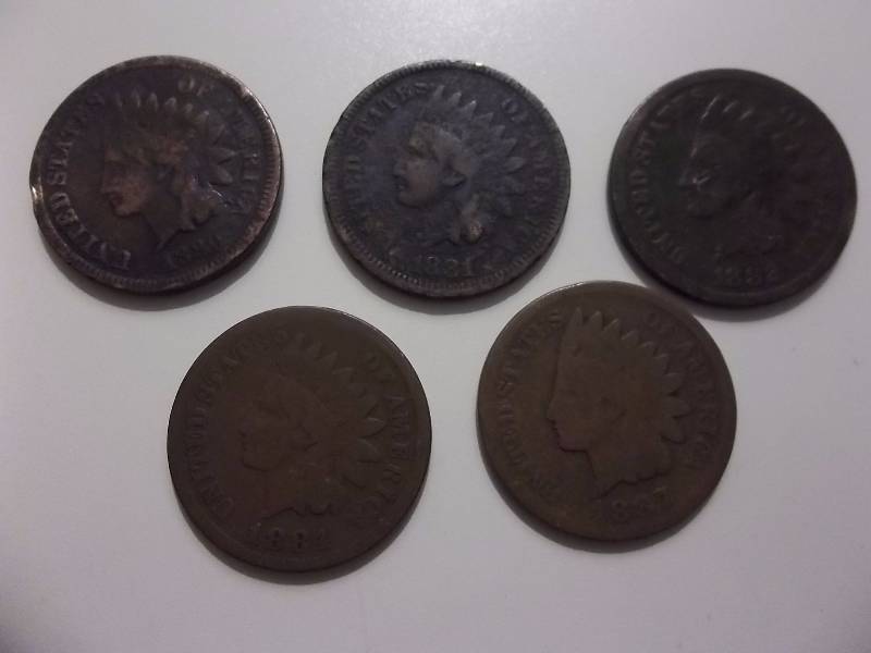 1880, 1881, 1882, 1884, 1887 Indian Head Cents